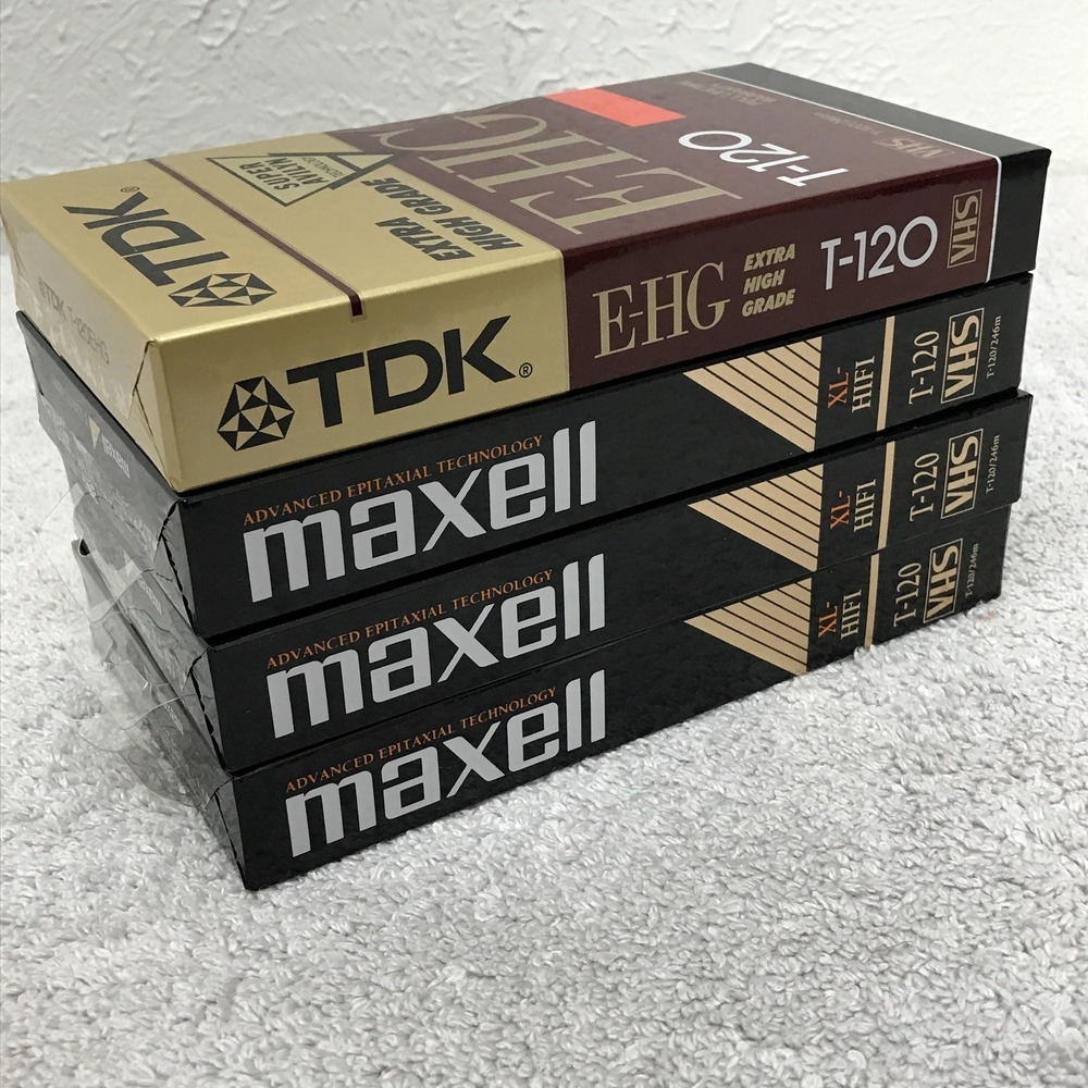 3 Maxell XL HiFi and 1 TDK Extra High Grade T-120 Blank VHS Tapes SEALED